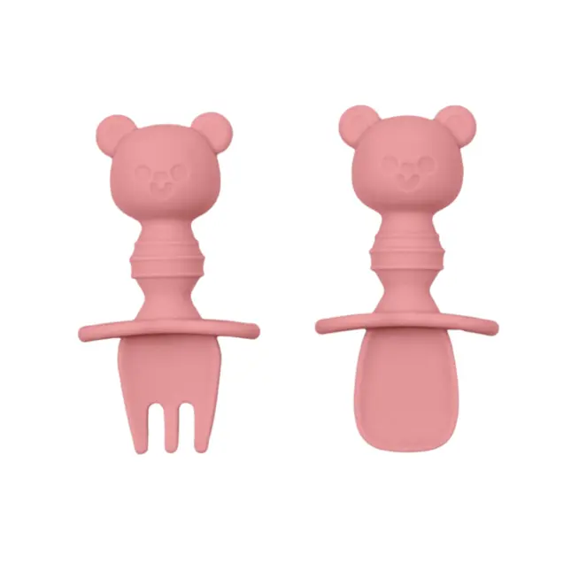 Kit Talheres Silicone - Ursinho Rosa - Buba Baby - 15814
