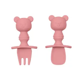 Kit Talheres Silicone - Ursinho Rosa - Buba Baby - 15814