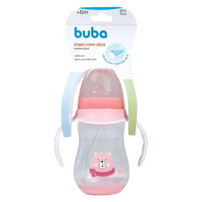 Copo Com Valvula Anticolica - Ursinho Rosa - Buba Baby - 8237