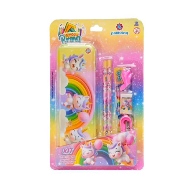 Kit Escolar Com Estojo Metalico
